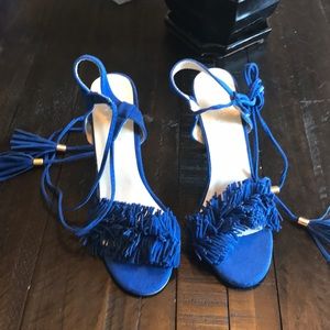 Aquazurra like fringe tie up sandal blue sz 8